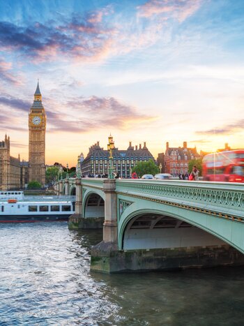Westminster Bridge | © Shutterstock 652666315 Westminster Palace, Westminster Bridge, Big Ben bei Sonnenuntergang | © Shutterstock 652666315